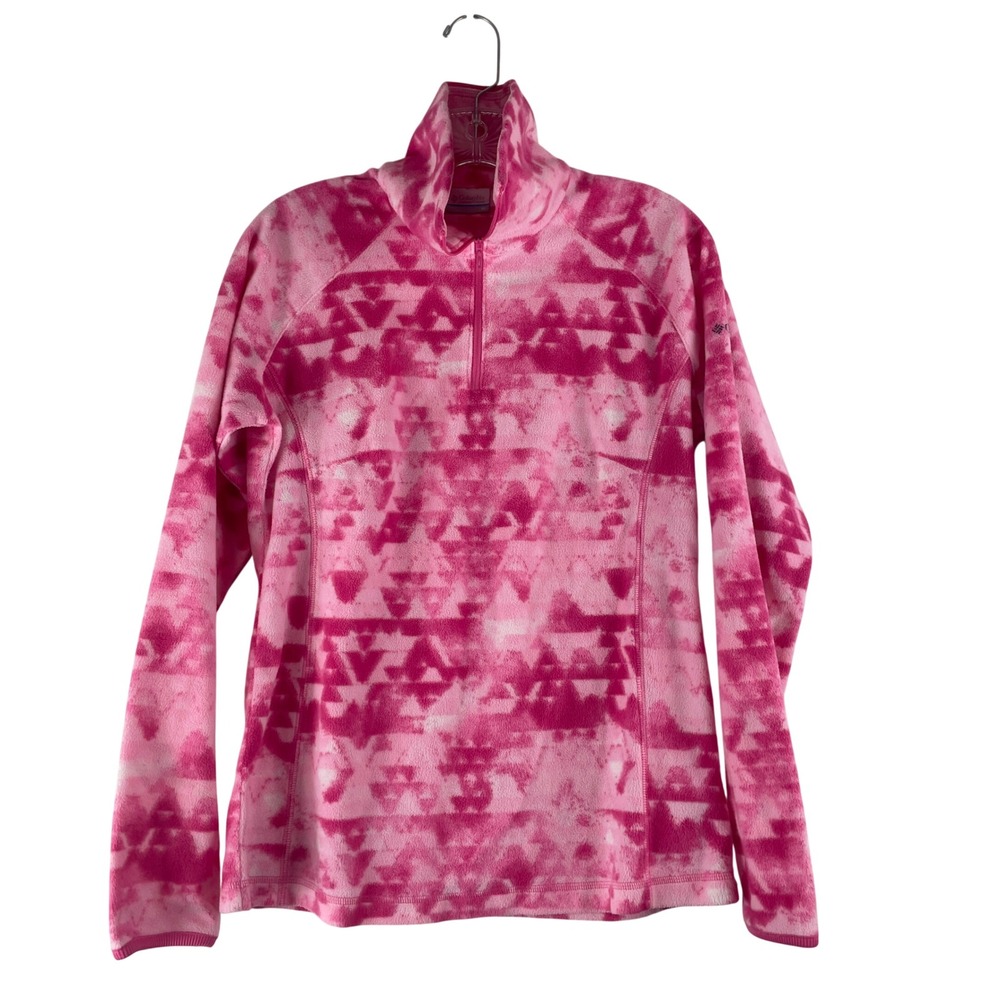Columbia Fleece Pullover Womens Medium Pink Geometric 1/4 Zip Outdoors Soft